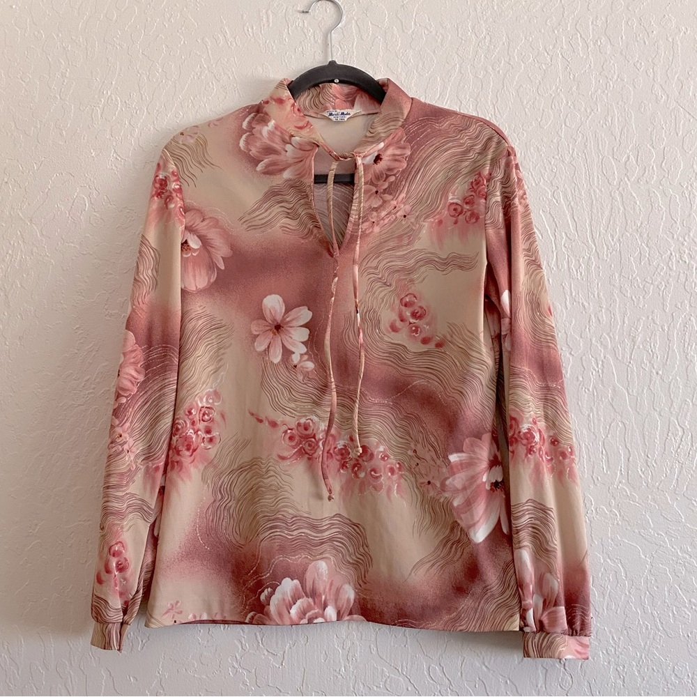 Bundle 3 for 50% off 1970s Tropical Floral Print Poly Blouse